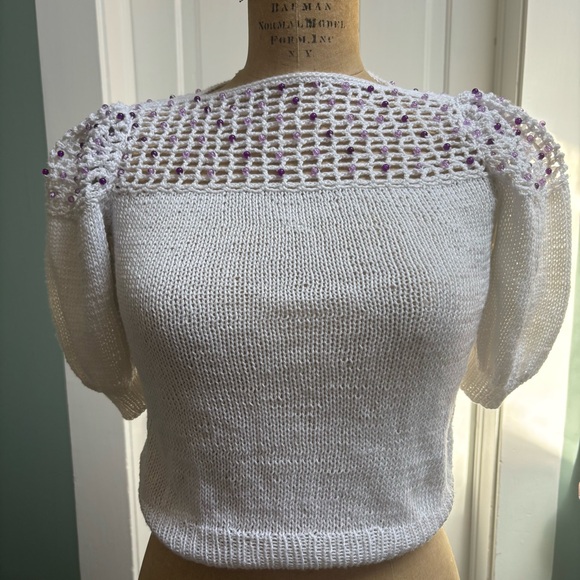 Hand Crafted Sweaters - Hand Crafted White Sweater with Purple Accents
